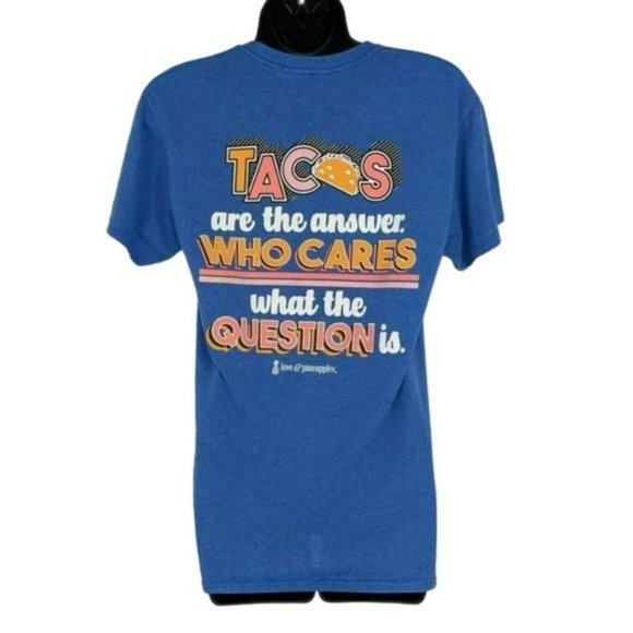 Love Pineapples Graphic T Shirt S Heather Blue Short Sleeve Tacos Are the Answer - Picture 10 of 11